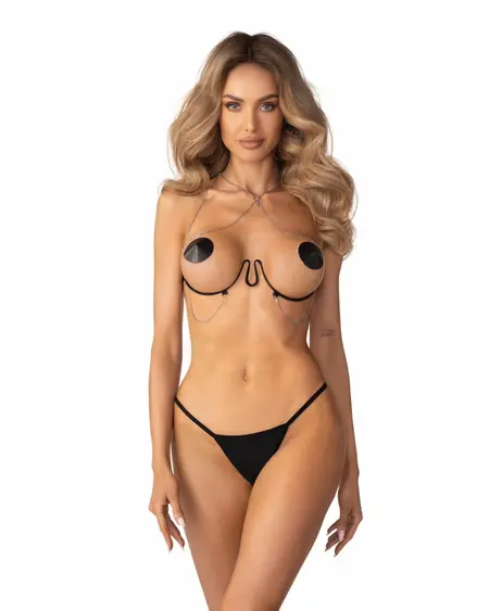 Obsessive Lustique Harness Bra Black - Adjustable Decorative Chain Top S/M/L