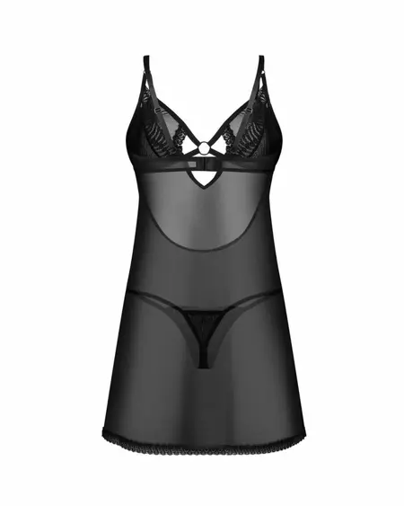 Obsessive Chemise & Thong Black Lingerie Set Elegant Mesh Lace 2XL/3XL