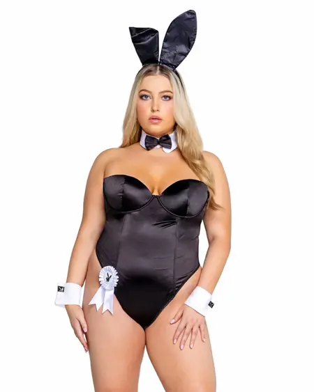 Playboy Classic Bunny Costume Set Black - Elegant Bodysuit & Accessories 2XL