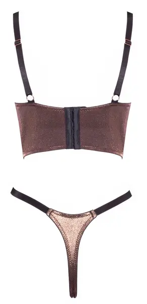 Abierta Fina Bronze Longline Shelf Bra & Crotchless Thong Set S