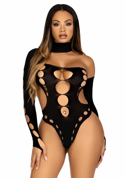 Leg Avenue Black Asymmetric Bodysuit with Open Back - Elegant Design One Size
