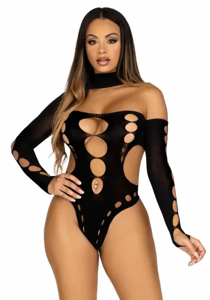Leg Avenue Black Asymmetric Bodysuit with Open Back - Elegant Design One Size