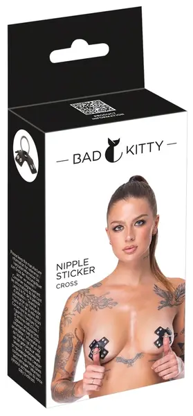 Bad Kitty Black X-Shape Adhesive Nipple Covers with Studs 7x7cm