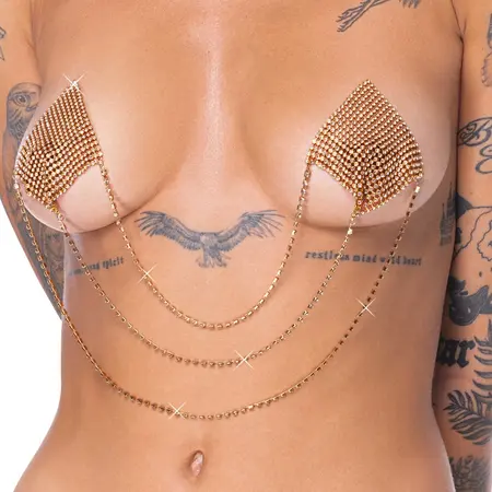 Cottelli Accessoires Gold Square Nipple Stickers with Chains 6.5x6.5cm