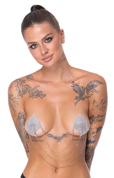 Cottelli Accessoires Silver Decorative Nipple Stickers with Chains 6.5cm