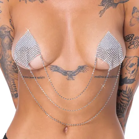 Cottelli Accessoires Silver Decorative Nipple Stickers with Chains 6.5cm