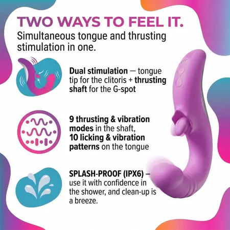 Good Vibes Only Thrusting Tongue Vibrator Pink - Dual Action, 19 Modes