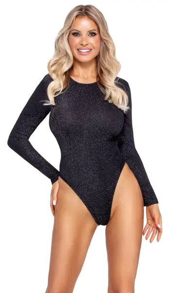 Cottelli PARTY Body Glitter XL - Silver Accent, Long Sleeve, Thong Style