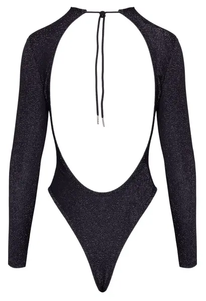 Cottelli PARTY Body Glitter XL - Silver Accent, Long Sleeve, Thong Style