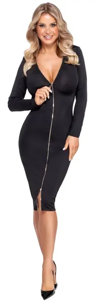 Cottelli PARTY Black Zip Dress L - Elegant Long-Sleeve Knee-Length Design