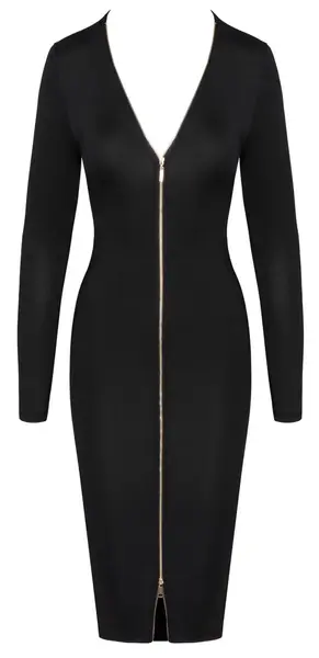 Cottelli PARTY Dress Zip M Black - Long-Sleeved Elegant Fitted Dress