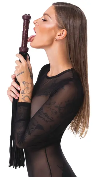 Bad Kitty Elegant Red & Black Velour Leather Flogger 65cm