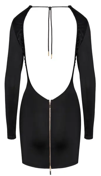Cottelli PARTY Backless Black Mini Dress L - Adjustable Neck, Gold Zip