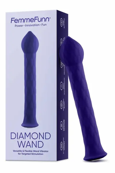 FemmeFunn Diamond Wand Dark Purple - Flexible Silicone Vibrator, 21 Modes