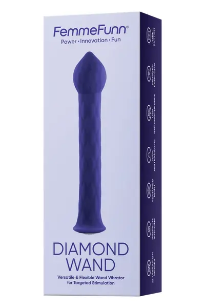 FemmeFunn Diamond Wand Dark Purple - Flexible Silicone Vibrator, 21 Modes