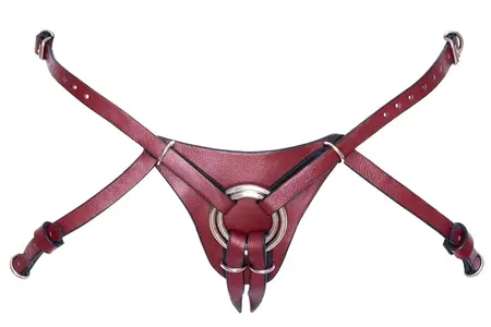 ZADO Leather Harness Adjustable L/XL Red & Black with Metal Details