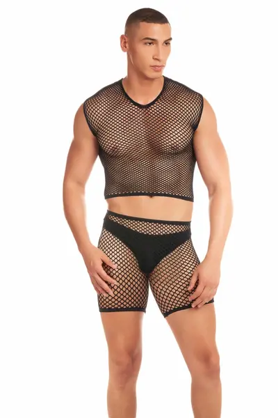 Rene Rofe Three-Piece Mesh Set for Men Black Modern Fit L/XL