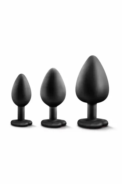 Blush Luxe Bling Plugs Training Kit Black with Red Gem Set S/M/L