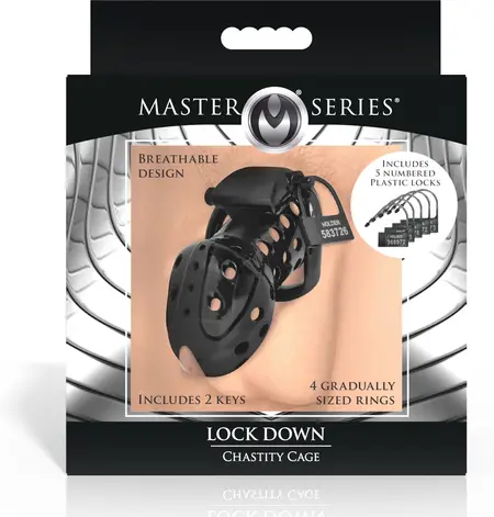 XR Brands Lock Down Black Chastity Cage Adjustable Fit System