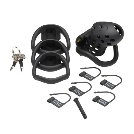 XR Brands Lock Down Black Chastity Cage Adjustable Fit System