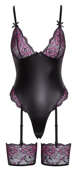 Cottelli Lingerie Suspender Body M Black-Pink Removable Garters