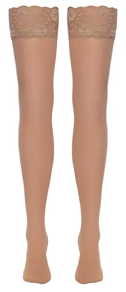 Cottelli LEGWARE Nude Stockings L - Velvet Touch, 20 Denier, Wide Lace Top