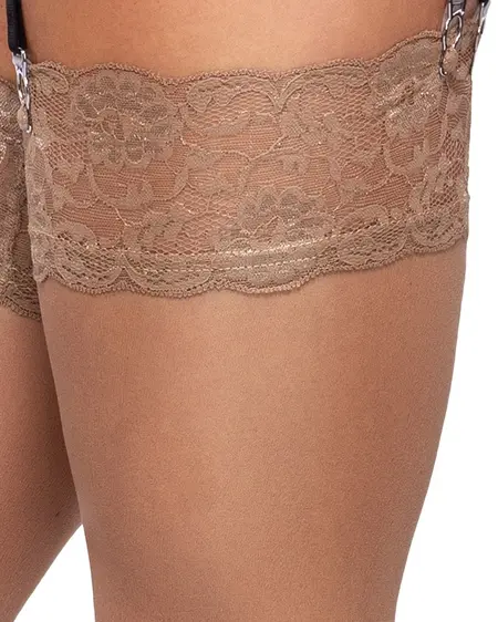 Cottelli LEGWARE Nude Stockings S - 20 Denier, Wide Lace Top