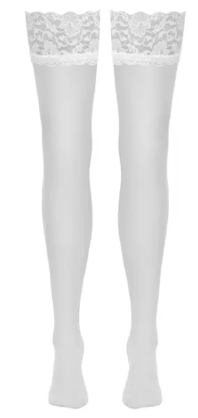 Cottelli LEGWARE White Stockings XL with Wide Lace Top, 20 Denier