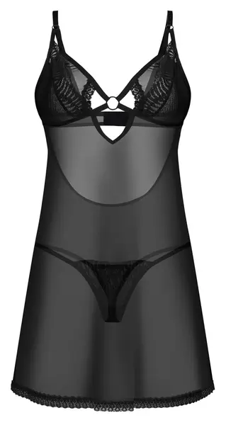 Obsessive Alliane Chemise L/XL Black - Adjustable Straps & Thong Set