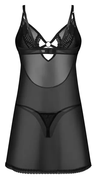 Obsessive Alliane Chemise L/XL Black - Adjustable Straps & Thong Set