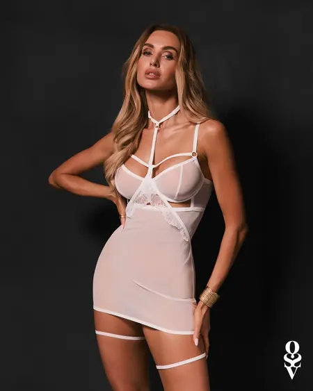 Obsessive Arrowel Chemise White S/M - Adjustable Straps & Lace Details