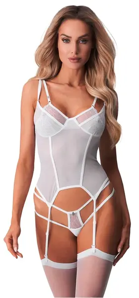 Obsessive Arrowel Basque L/XL - White Lace, Adjustable Straps