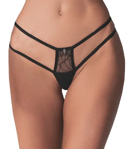 Obsessive Arrowel Thong 2XL/3XL Black Double Strap Lace Design