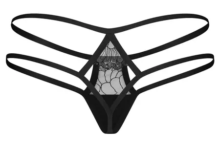 Obsessive Arrowel Black Lace Thong S/M - Double Strap Design