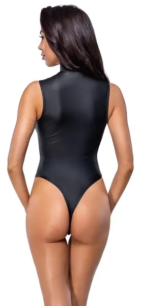 Cottelli PARTY Matte Black Bodysuit with Rhinestone Zip, Size M