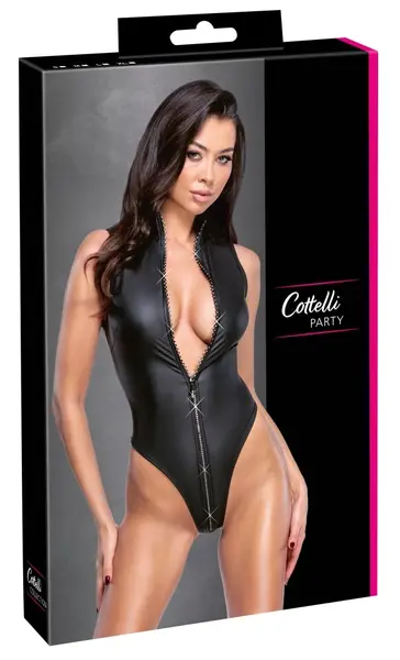 Cottelli Collection Body Matte Black with Rhinestone Zip S