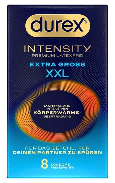 Durex Intensity Extra Large Nitrile Condoms 8 pcs - Latex-Free, 61 mm