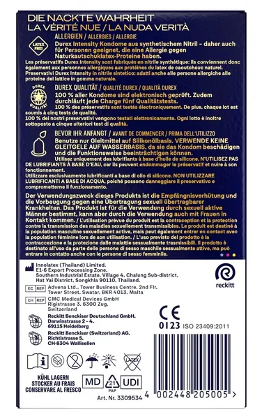 Durex Intensity Extra Large Nitrile Condoms 8 pcs - Latex-Free, 61 mm