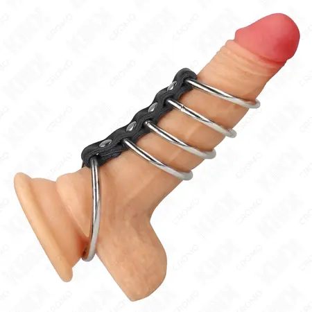 KINK Leather & Metal Restraint System - Adjustable 5-Ring Set, 3.7-5 cm