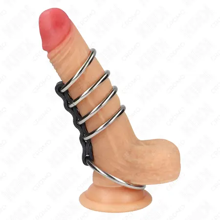 KINK Leather & Metal Restraint System - Adjustable 5-Ring Set, 3.7-5 cm