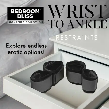 XR Brands Bound Wrist and Ankle Cuffs Black Adjustable Soft Velvet