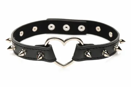 XR Brands Spiked Heart Choker Black Vegan Adjustable 42cm