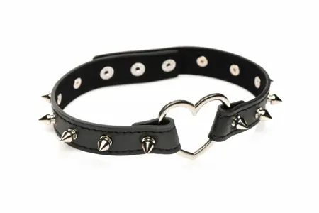 XR Brands Spiked Heart Choker Black Vegan Adjustable 42cm
