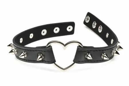 XR Brands Spiked Heart Choker Black Vegan Adjustable 42cm