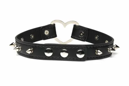 XR Brands Spiked Heart Choker Black Vegan Adjustable 42cm