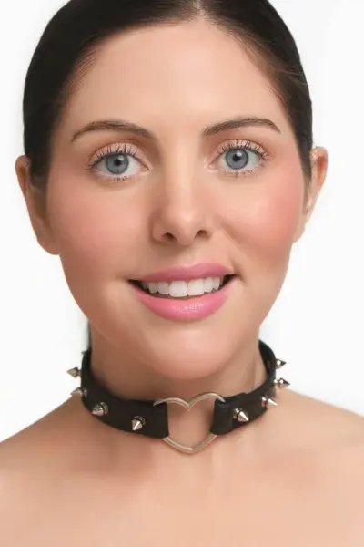 XR Brands Spiked Heart Choker Black Vegan Adjustable 42cm