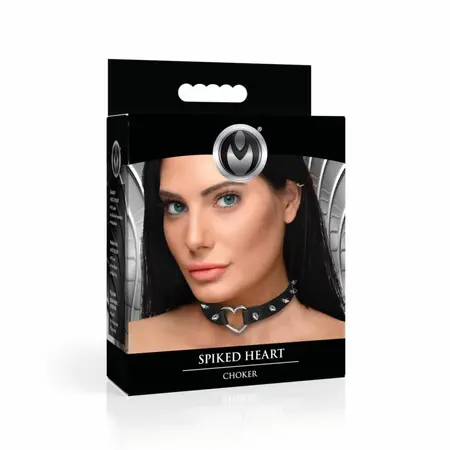 XR Brands Spiked Heart Choker Black Vegan Adjustable 42cm