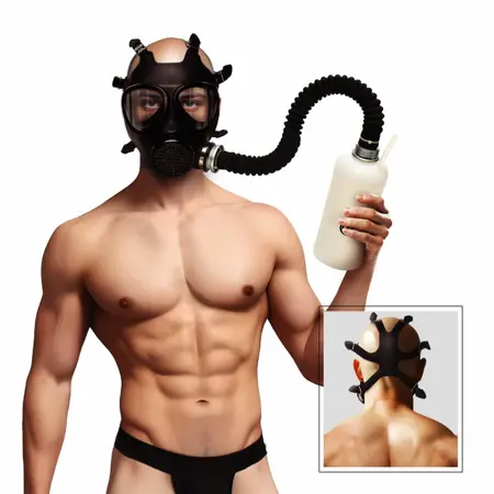 XR Brands Intimate Inhaler Gas Mask Black & White with Adjustable Straps