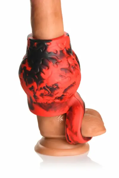 XR Brands Hell Hound Silicone Red Ball Ring & Stretcher, 88.9 mm