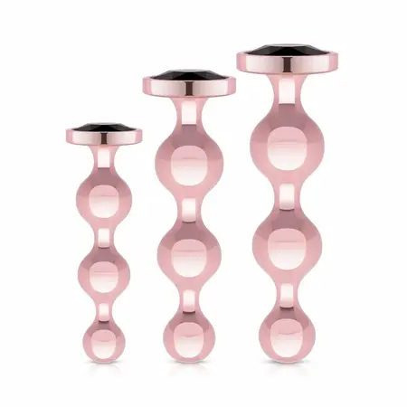 Rosy Gold Metal Plug Set 3 Sizes - Rose Gold, Black Crystal Base